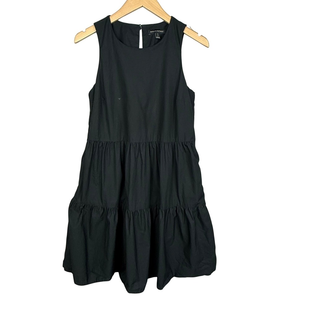 Banana Republic Tiered Dress‎ Women's Tall S Black Sleeveless Casual